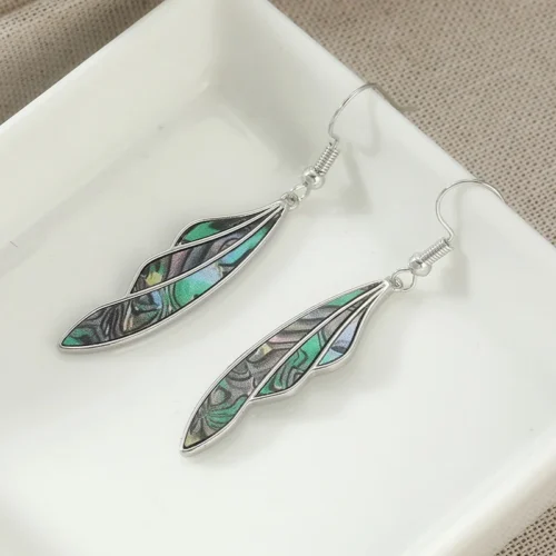 Vintage Green Leaf Drop Earrings Silver Tone Brass Women Boho Artistic Daily Party Fashion Jewelry
