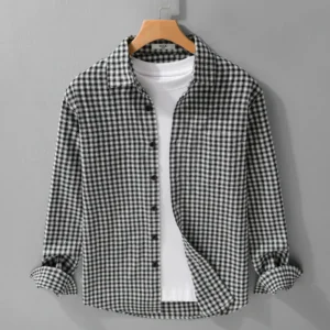 Men's Simple Small-check Versatile Long-sleeve Shirt
